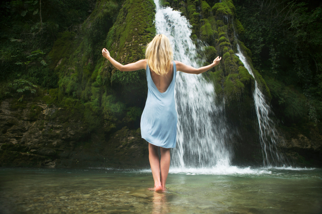 woman and waterfall